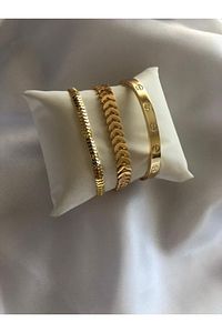 Kadın Gold Renk Kararmaz Çelik Kombin Bileklik