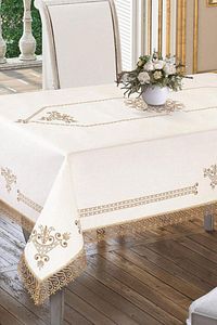 Lale Baskılı Es Güpürlü Masa Örtüsü - Gold