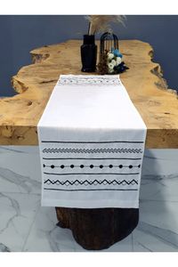 تانم هوم-مفرش طاولة مطرز بنمط أصلي مقاس 40 × 140 سم أبيض وأسود 1