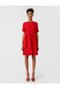Kleid - Rot - Gerüschter Saum