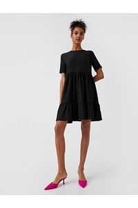 Kleid - Schwarz - Gerüschter Saum