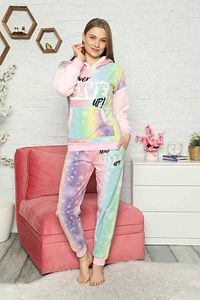 Kadın Yeşil Never Give Up Kışlık Polar Pijama Takımı