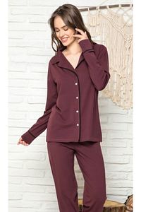 Mürdüm Siyah Biyeli Düğmeli Pijama Takımı