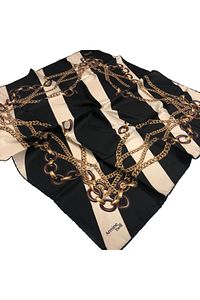 Twill (TİVİL) Nostalji Gold Zincir Desen Eşarp-siyah-krem-gold