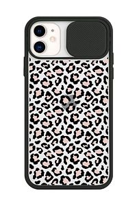 Iphone 11 Slayt Kamera Lens Korumalı Leopar Tasarımlı Siyah Telefon Kılıfı