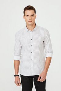 Baskılı Alttan Britli Yaka Slim Fit Gömlek