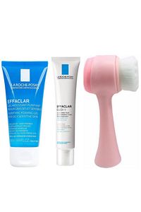 Yağ Ve Akneye Karşı Effaclar Tanışma Kiti Ve Pudrashine Yüz Temizleme Fırçası Pembe