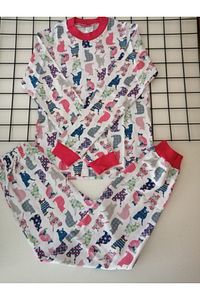 Kedi Baskılı Bisiklet Yaka Pamuk Yumuşacık Pijama Tk. (10-12 Yaş)