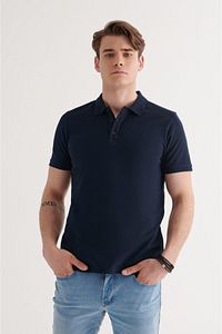 Erkek Lacivert Polo Yaka Düz T-shirt A11b1146