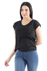 Kadın Simli Pamuklu Kısa Kollu Siyah T-shirt
