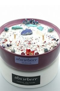 Vibrant Mor 250 ml Firuze Lapis Enerji Taşlı Doğal Soya-coconut Mumu Sukha Sandal Ağacı