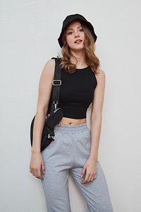 Kadın Siyah Halter Yaka Kaşkorse Kolsuz Örme Crop Atlet
