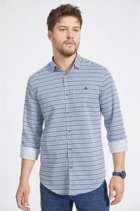 Erkek Mavi Baskılı Alttan Britli Yaka Slim Fit Gömlek A02y2106
