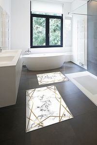 60x90 - 50x60 Dijital Banyo Halısı Kaymaz Tabanlı Klozet Takımı 2'li Paspas Seti