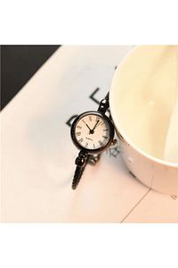 Siyah-beyaz Ince Bileklik Yuvarlak Vintage&retro Saat