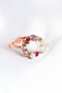 Kadın Rose 14k Altın Kaplama Orkide ve Renkli Taşlı Yüzük