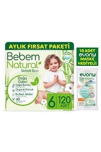 Bebek Bezi 6 Beden E.large Aylık Fırsat Paketi 120 Adet + Evony Maske 10'lu