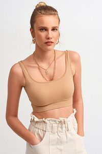 Kadın Camel Askılı Crop Top 101A03540