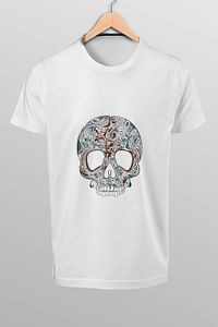 Erkek Beyaz Kuru Kafa Baskılı T-shirt