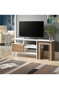 Beyaz-Ceviz Zigon Sehpalı Tv Üntesi Stacy