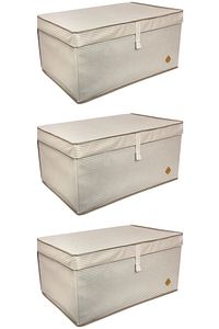 3'lü Kahverengi Çizgili Mega Plus Çok Amaçlı Kutu 70x40x30 cm