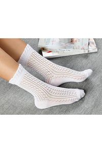 Fishnet Long Pamuk Kadın Çorap Beyaz