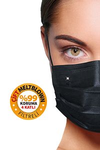 Diamond Black 4 Katlı Çift Meltblown Filtreli 100 Adet (çiçek Logolu) Kokusuz Yüz Maskesi