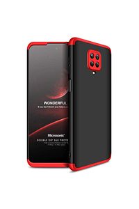 Microsonic Redmi Note 9s Kılıf Double Dip 360 Protective Siyah Kırmızı