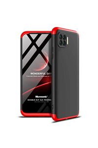Microsonic Reno 4 Lite Kılıf Double Dip 360 Protective Siyah Kırmızı