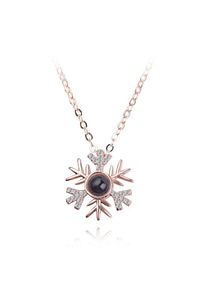 100 Dilde Seni Seviyorum Kar Tanesi Taşlı Bayan Kolye Rose Gold