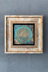 Yaşam Çiçeği Çerçeveli Taş Duvar Dekoru 20x20 Cm-wall Decor