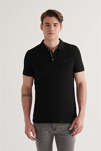 Erkek Siyah Polo Yaka Düz T-shirt A11b1174