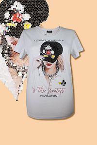 Kadın Beyaz Şapkalı Kız Taşlı Baskılı Ince Detaylı Boncuk Ve Taş Işlemeli Pamuklu Örme T-shirt