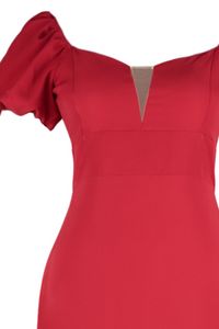 Trendyol Curve-Rotes, körperbetontes, trägerloses, gewebtes Kleid mit Ballonärmeln TBBSS22AH00040 7