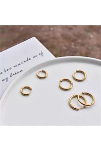 Kadın Gold Renk Cerrahi Çelik 3lü Set Halka Küpe