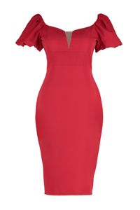 Trendyol Curve-Rotes, körperbetontes, trägerloses, gewebtes Kleid mit Ballonärmeln TBBSS22AH00040 6