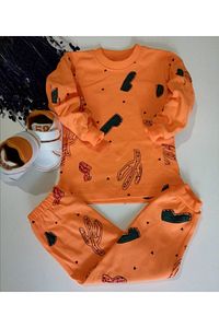 Kaktüs Baskılı Pijama Takımı Oranj (1-3 Yaş)