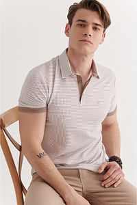 Erkek Vizon Polo Yaka Double Kol Baskılı T-shirt A11y1137