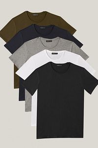 Erkek Çok Renkli Slim Fit Dar Kesim Bisiklet Yaka 5'li Tişört Paketi