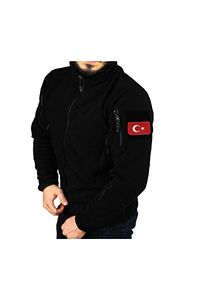 Siyah Taktik Polar Mont 5 Cepli + Türk Bayrağı Peç