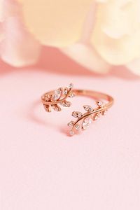 Kadın Pembe Altın Akasya Çiçeği Ayarlanabilir 14 K Kaplama Yüzük
