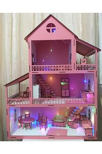 Led Işıklı Ahşap Oyun Evi Büyük Boy (76cm X 57cm X 25cm)