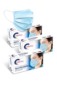 30 Adet 10 Lu Paketlerde Meltblown Filtreli 3 Katlı Burun Telli Full Ultrasonik Maske Mavi