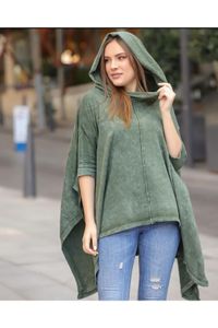 Sosyete Kaplumbağa-Authentic 100% Cotton Knitwear Hooded Asymmetrical Poncho 2