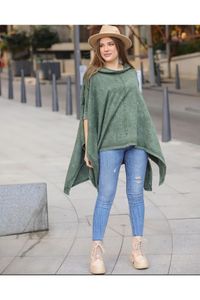 Sosyete Kaplumbağa-Authentic 100% Cotton Knitwear Hooded Asymmetrical Poncho 1