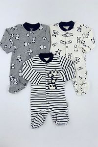 Unisex Bebek Gri Panda Desenli Yenidoğan Tulum Seti 3'lü