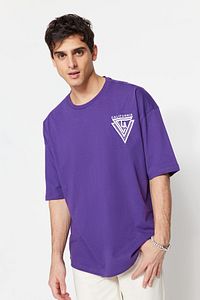 Trendyol Collection-Oversize Purple City Printed Cotton T-Shirt - Crew Neck, Short Sleeve TMNSS20TS1102 1