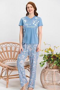 Wild Flower A��ık Indigo Kadın Pijama Takımı