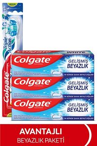 Gelişmiş Beyazlık Beyazlatıcı Diş Macunu 3 x 75 ml, Üçlü Etki Orta Diş Fırçası