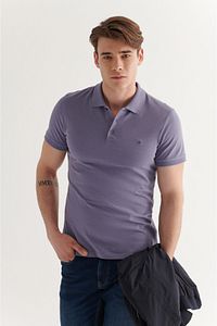 Erkek Lila Polo Yaka Düz T-shirt E001004